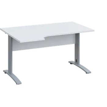 Psací stůl LKR 28 - 144 stůl kancelářský, rohový, levý, kovová podnož stříbrná, deska 25 mm, široký 1400 mm, bílá
