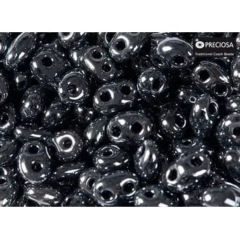 Dětské navlékací korálky Korálky/rokajl TWIN (dvoudírkový) - černá hematit > 2,5x5 mm (10g)