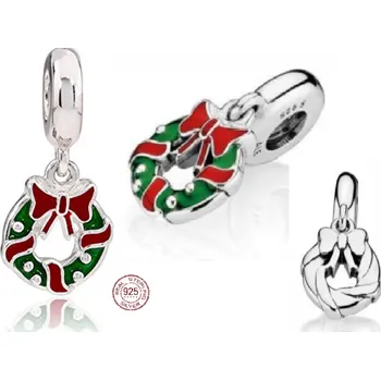 Přívěsek Charm Sterlingové stříbro 925 Vánoční věnec, přívěsek na náramek Vánoce