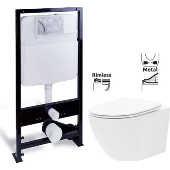 PRIM předstěnový instalační systém bez tlačítka + WC REA Carlo Flat Mini Rimless + SEDÁTKO PRIM_20/0026 X CF1