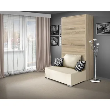 Postel Nabytekmorava Sklápěcí postel s pohovkou VS 21058P, 200x90 cm barevné kombinace: Dub sonoma světlý / dveře dub sonoma světlý, barva pohovky: Savana krémová