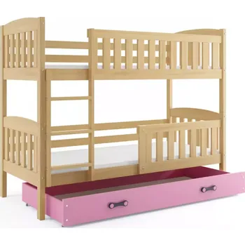Postel BMS GROUP Dětská patrová postel Kubus - 2 osoby, 90x200 s úložným prostorem – Borovice, Růžová