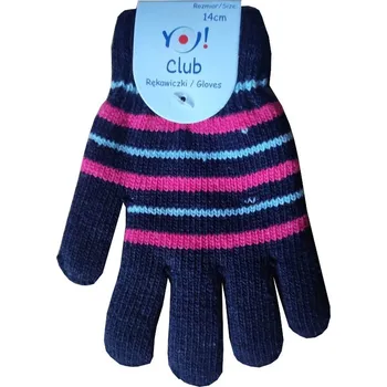 Rukavice Yoclub Dívčí teplé pletené prstové rukavice Yo R-214A - tmavě modrá Barva: Tmavě modrá, Velikost: 14cm