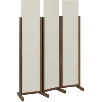 Paraván ATMOSFERE LINE 119, dřevěný 3-dílný paraván, mobilní, výška 1900 mm, rám ořech královský, výplň smetanová