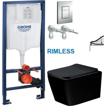 Klozet Rapid SL pro závěsné WC 38528SET s chromovou deskou + WC MEXEN TEO ČERNÁ Rimless + SEDÁTKO 38772001 ME02