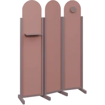 Paraván ATMOSFERE ROUND 219, dřevěný 3-dílný paraván, mobilní, výška 1900 mm, rám sandy lilac, výplň antická růžová, polička, věšák