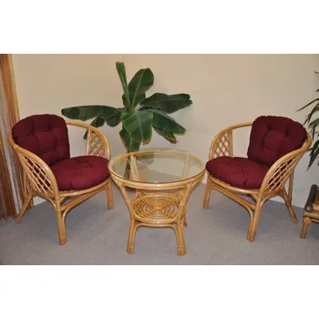 Sedací souprava Ratanová sedací souprava Bahama malá medová vínové polstry