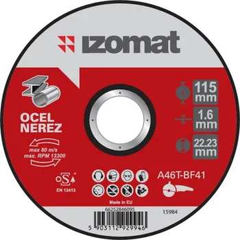 Řezný kotouč Kotouč řezný IZOMAT ocel/nerez A46T-T41 115x1,6 mm