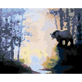 ZUTY Malování podle čísel - MEDVĚD U ŘEKY V LESE A ZÁPAD SLUNCE (D. RUSTY RUST) Rozměr: 40x50 cm, Rámování: bez rámu a bez vypnutí plátna