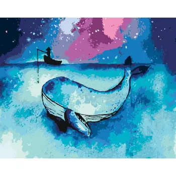 ZUTY Malování podle čísel - VELRYBA A RYBÁŘ NA LOĎCE Rozměr: 40x50 cm, Rámování: bez rámu a bez vypnutí plátna