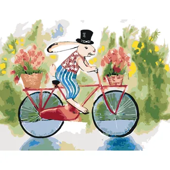 ZUTY Malování podle čísel - KRÁLÍK V KLOBOUKU NA KOLE Rozměr: 40x50 cm, Rámování: bez rámu a bez vypnutí plátna