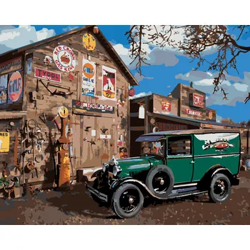 ZUTY Malování podle čísel - AUTO VETERÁN U STODOLY (DENNIS FRATES) Rozměr: 40x50 cm, Rámování: bez rámu a bez vypnutí plátna