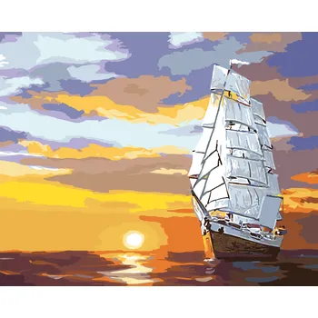ZUTY Malování podle čísel - ZÁPAD SLUNCE A PLACHETNICE NA MOŘI (D. RUSTY RUST) Rozměr: 40x50 cm, Rámování: bez rámu a bez vypnutí plátna