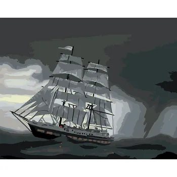 ZUTY Malování podle čísel - PLACHETNICE V DEŠTI (D. RUSTY RUST) Rozměr: 40x50 cm, Rámování: bez rámu a bez vypnutí plátna