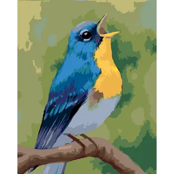 ZUTY Malování podle čísel - MODRÝ PTÁČEK (MYROSLAVA VOLOSCHUK) Rozměr: 40x50 cm, Rámování: bez rámu a bez vypnutí plátna