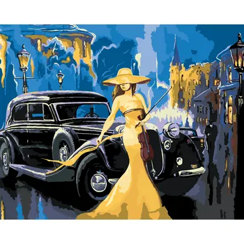 ZUTY Malování podle čísel - AUTO A DÍVKA S HOUSLEMI Rozměr: 40x50 cm, Rámování: bez rámu a bez vypnutí plátna
