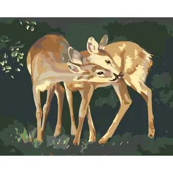 ZUTY Malování podle čísel - SRNY A POLIBEK (D. RUSTY RUST) Rozměr: 40x50 cm, Rámování: bez rámu a bez vypnutí plátna