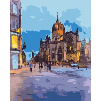 ZUTY Malování podle čísel - POHLED NA KATEDRÁLU ST. GILES V EDINBURGHU Rozměr: 40x50 cm, Rámování: vypnuté plátno na rám
