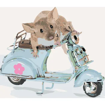 ZUTY Malování podle čísel - MYŠKA ŘÍDÍ SKÚTR Rozměr: 40x50 cm, Rámování: bez rámu a bez vypnutí plátna