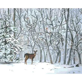 ZUTY Malování podle čísel - SRNA A ZASNĚŽENÉ STROMY (D. RUSTY RUST) Rozměr: 40x50 cm, Rámování: bez rámu a bez vypnutí plátna