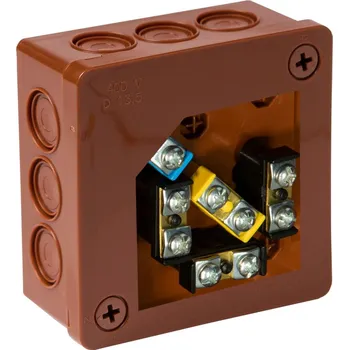 vypínač Instalační krabice 86x86 IP55 12 vstupů - se závitovými průchodkami a svorkami - víčko se šroubky - hnědá