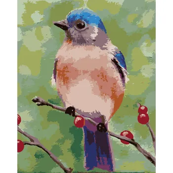 ZUTY Malování podle čísel - MODRÝ PTÁČEK NA VĚTVIČCE (MYROSLAVA VOLOSCHUK) Rozměr: 40x50 cm, Rámování: bez rámu a bez vypnutí plátna