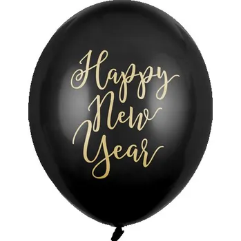 Balónek s nápisem Happy New Year, černá, 30cm, 6ks