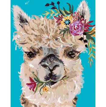 ZUTY Malování podle čísel - LAMA S KVĚTINOU (HALEY BUSH) Rozměr: 40x50 cm, Rámování: bez rámu a bez vypnutí plátna