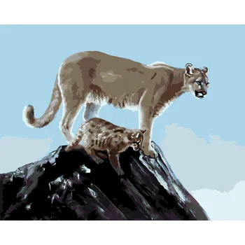 ZUTY Malování podle čísel - PUMA S MLÁDĚTEM (D. RUSTY RUST) Rozměr: 40x50 cm, Rámování: bez rámu a bez vypnutí plátna