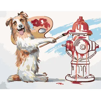 ZUTY Malování podle čísel - PES MALÍŘEM (D. RUSTY RUST) Rozměr: 40x50 cm, Rámování: bez rámu a bez vypnutí plátna