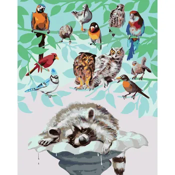 ZUTY Malování podle čísel - PTÁCI A MÝVAL (D. RUSTY RUST) Rozměr: 40x50 cm, Rámování: bez rámu a bez vypnutí plátna