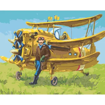 ZUTY Malování podle čísel - PILOT A JEHO ŽLUTÉ LETADLO Rozměr: 40x50 cm, Rámování: bez rámu a bez vypnutí plátna