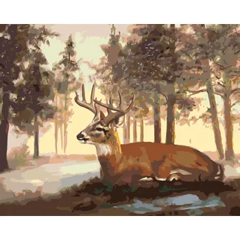 ZUTY Malování podle čísel - LEŽÍCÍ JELEN A ZIMNÍ KRAJINA (D. RUSTY RUST) Rozměr: 40x50 cm, Rámování: bez rámu a bez vypnutí plátna