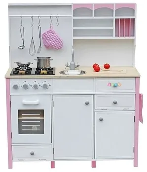 Dětská kuchyňka Dětská dřevěná kuchyňka s troubou a příslušenstvím 85 x 33 x 105 cm bílá/růžová