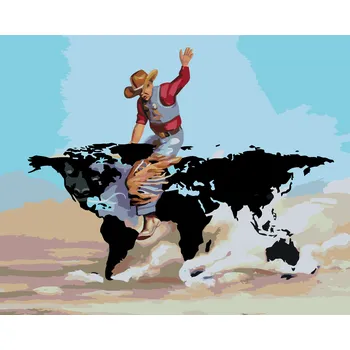 ZUTY Malování podle čísel - KOVBOJ A BÝK JAKO MAPA SVĚTA (D. RUSTY RUST) Rozměr: 40x50 cm, Rámování: bez rámu a bez vypnutí plátna