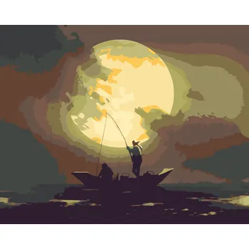 ZUTY Malování podle čísel - RYBÁŘI CHYTAJÍCÍ RYBY PŘI MĚSÍČNÍM SVITU Rozměr: 40x50 cm, Rámování: bez rámu a bez vypnutí plátna