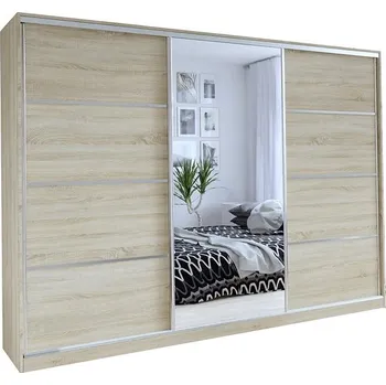 Šatní skříň Nejlevnější nábytek Litolaris 250 se zrcadlem - dub sonoma