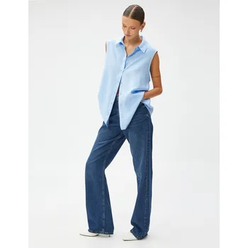 Dámská košile Koton bezrukávová základní košile s knoflíky Koton světle modrá 2256005