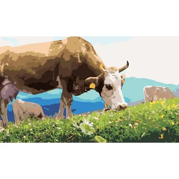 ZUTY Malování podle čísel - KRÁVA NA PASTVĚ U HOR Rozměr: 40x50 cm, Rámování: vypnuté plátno na rám