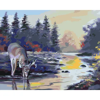 ZUTY Malování podle čísel - JELEN PIJE Z POTOKA (D. RUSTY RUST) Rozměr: 40x50 cm, Rámování: bez rámu a bez vypnutí plátna