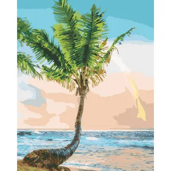 ZUTY Malování podle čísel - PALMA NA POBŘEŽÍ (TED DAVIS) Rozměr: 40x50 cm, Rámování: bez rámu a bez vypnutí plátna