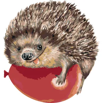 ZUTY Malování podle čísel - JEŽEK A ČERVENÝ BALÓNEK Rozměr: 40x50 cm, Rámování: vypnuté plátno na rám