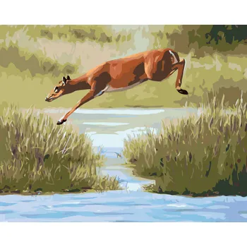 ZUTY Malování podle čísel - SRNA SKÁKAJÍCÍ PŘES VODU (D. RUSTY RUST) Rozměr: 40x50 cm, Rámování: bez rámu a bez vypnutí plátna