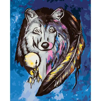 ZUTY Malování podle čísel - VLK S AMULETOVÝM PEŘÍM Rozměr: 40x50 cm, Rámování: bez rámu a bez vypnutí plátna