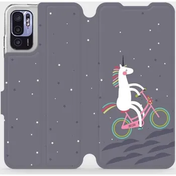 Pouzdro na mobilní telefon Flipové pouzdro Mobiwear na mobil Xiaomi Redmi Note 10 5G - V024P Jednorožec na kole - VÝPRODEJ (Parádní flip obal, kryt, pouzdro Mobiwear na mobil Xiaomi Redmi Note 10 5G s motivem V024P Jednorožec na kole)