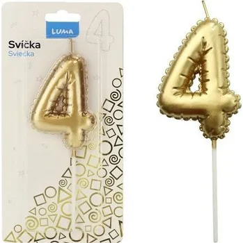 Dortová svíčka Svíčka č. 4 balónek ZLATÝ LUMA [A]