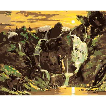 ZUTY Malování podle čísel - VODOPÁD A VLK (D. RUSTY RUST) Rozměr: 40x50 cm, Rámování: bez rámu a bez vypnutí plátna