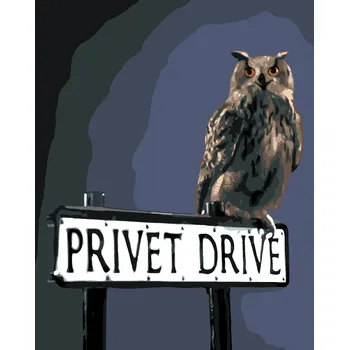 ZUTY Malování podle čísel - SOVA NA CEDULI ZOBÍ ULICE (HARRY POTTER) Rozměr: 40x50 cm, Rámování: bez rámu a bez vypnutí plátna