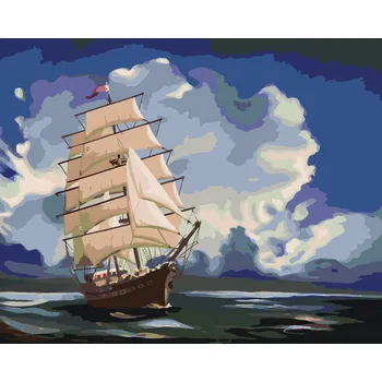 ZUTY Malování podle čísel - PLUJÍCÍ LOĎ NA MOŘI (D. RUSTY RUST) Rozměr: 40x50 cm, Rámování: bez rámu a bez vypnutí plátna
