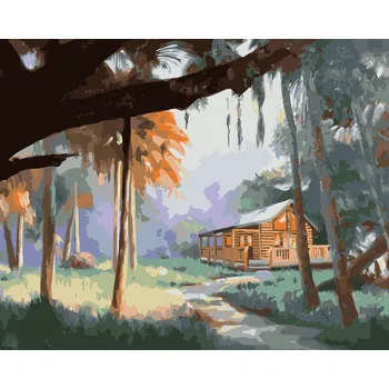 Hračka ZUTY Malování podle čísel - CHATA V PŘÍRODĚ (D. RUSTY RUST) Rozměr: 40x50 cm, Rámování: bez rámu a bez vypnutí plátna